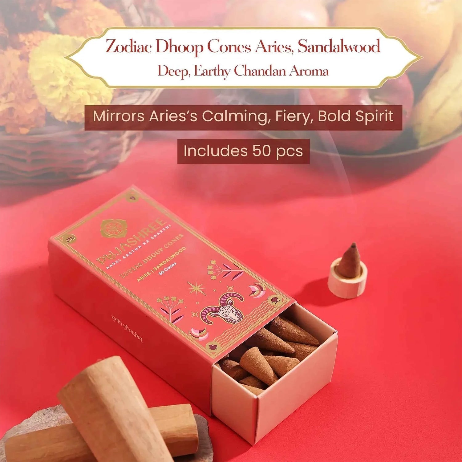 Aries Zodiac Dhoop Cones 50 pcs - Sandalwood