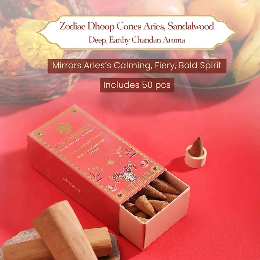 Aries Zodiac Dhoop Cones 50 pcs – Sandalwood by Pujashree | Sanatana Journey