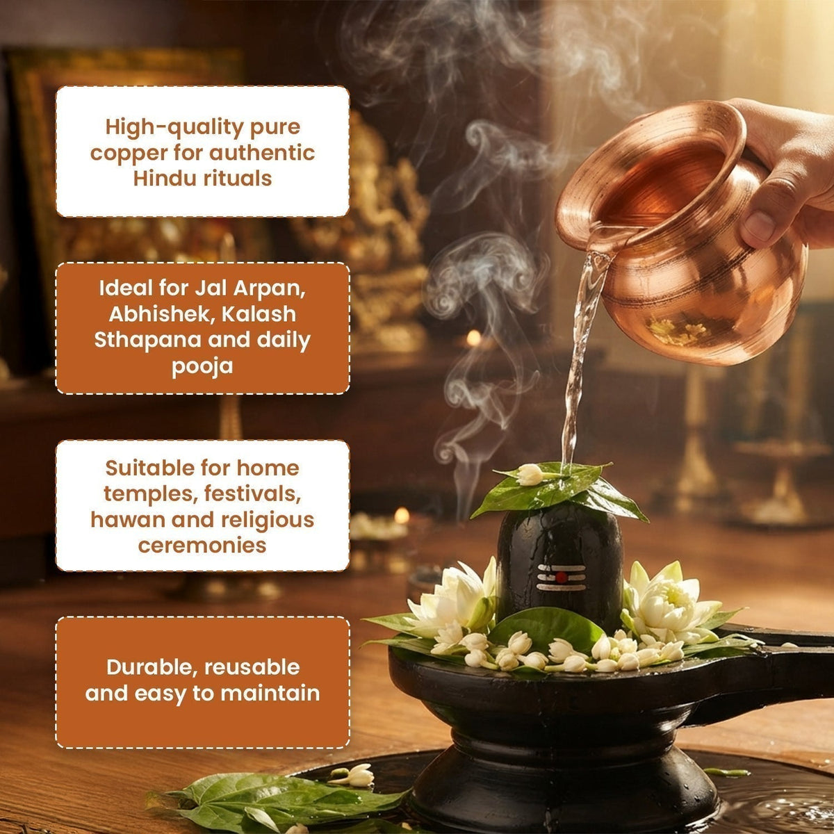 Pujashree Pure Copper Lota 300 ml for Jal Abhishek & Pooja