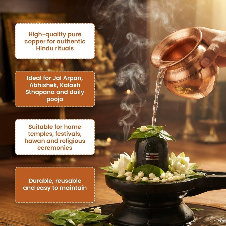 Pujashree Pure Copper Lota 300 ml for Jal Abhishek & Pooja