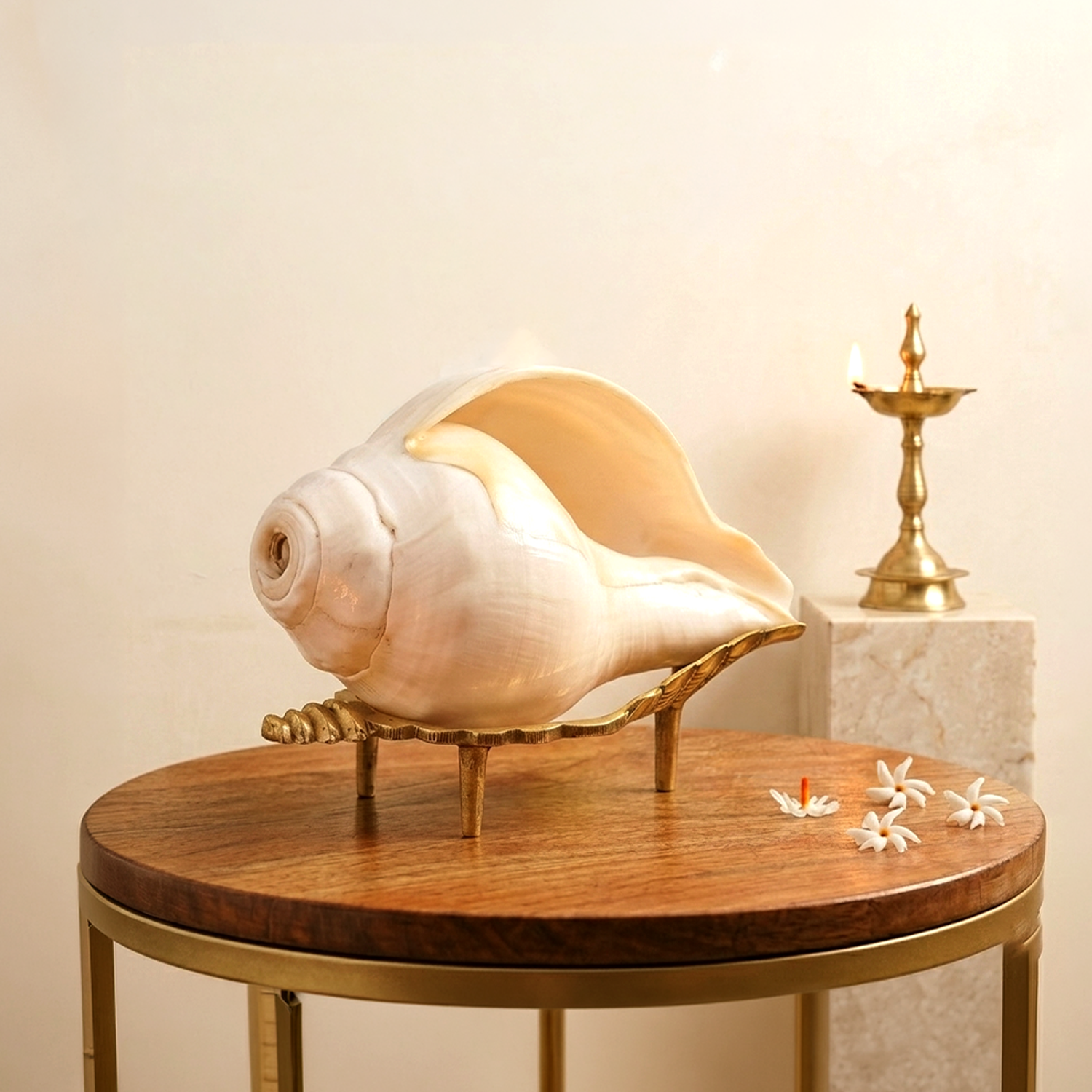 Brass Shankh Stand for Puja & Home Temple Decor by Pujashree | Sanatana Journey
