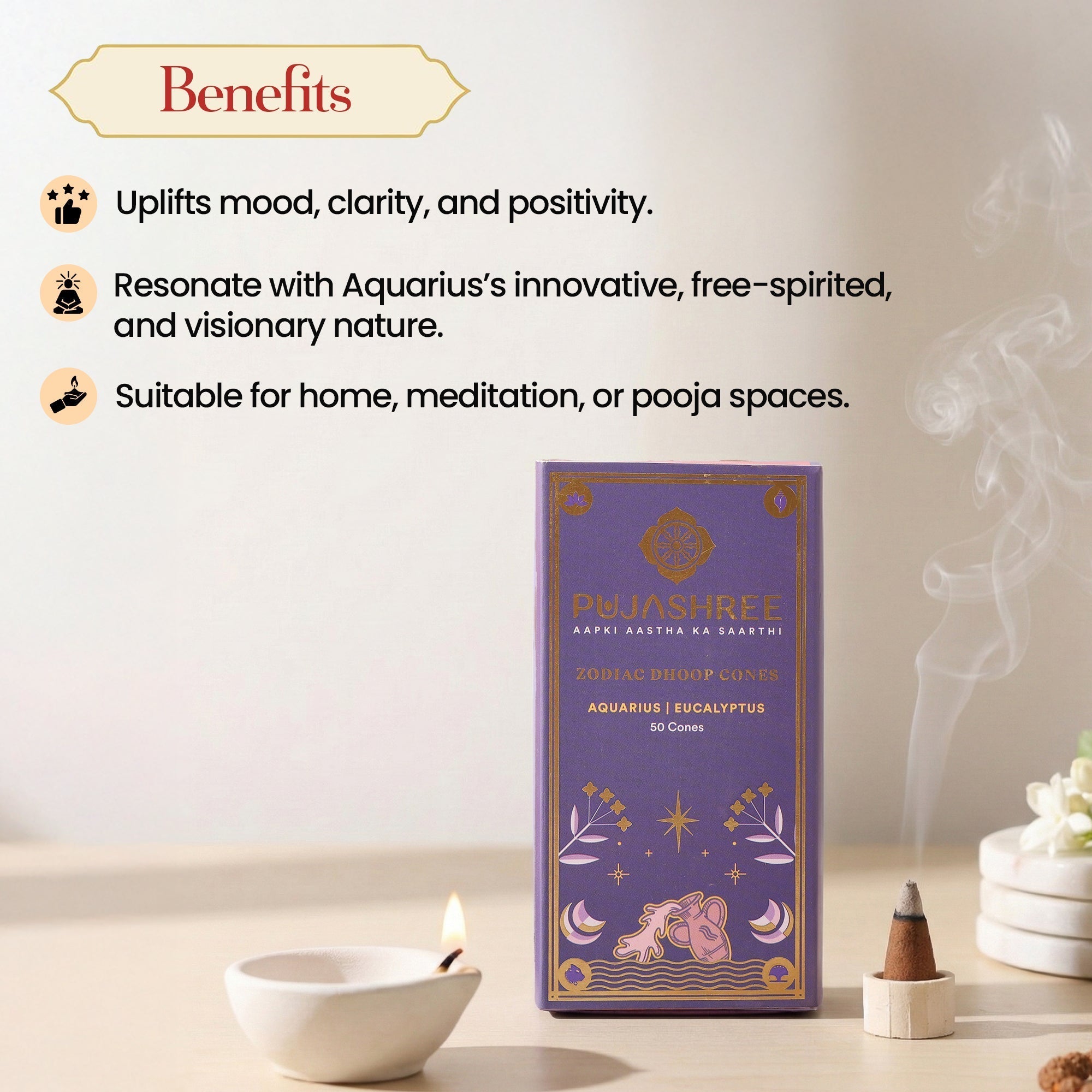 Aquarius Zodiac Dhoop Cones 50 pcs - Eucalyptus
