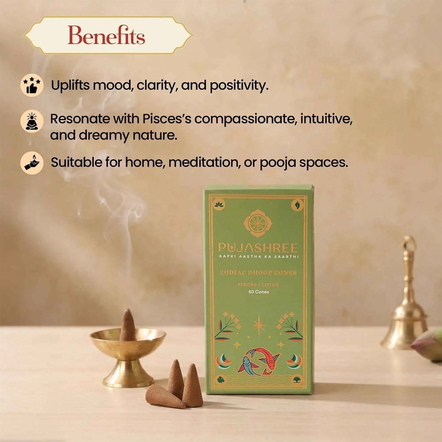 Pisces Zodiac Dhoop Cones 50 pcs - Lotus