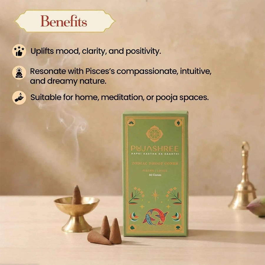 Pisces Zodiac Dhoop Cones 50 pcs – Lotus by Pujashree | Sanatana Journey