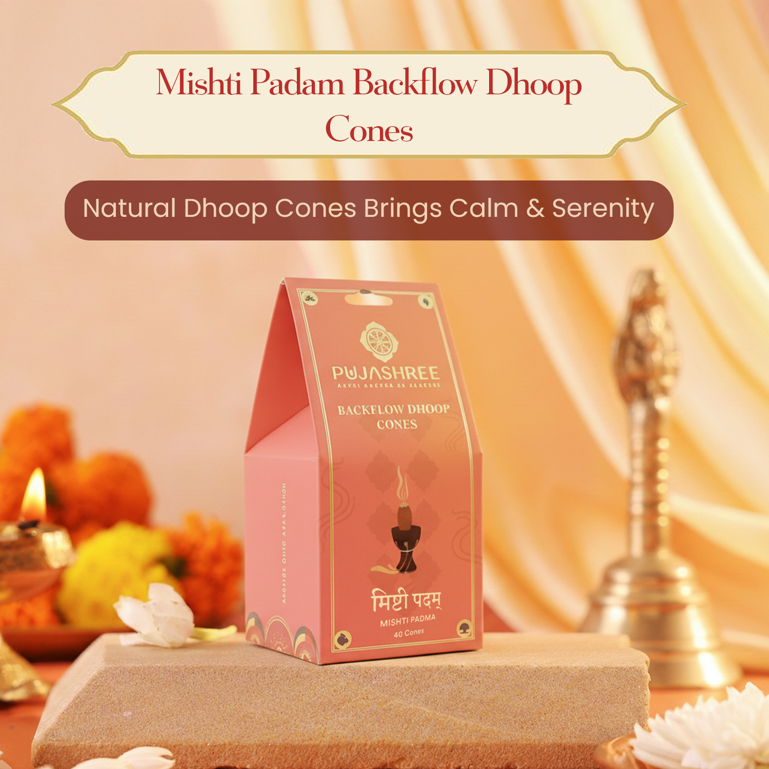 Mishti Padma Backflow Dhoop Cones (40 pcs) – Sweet Floral Aroma for Serenity by Pujashree | Sanatana Journey