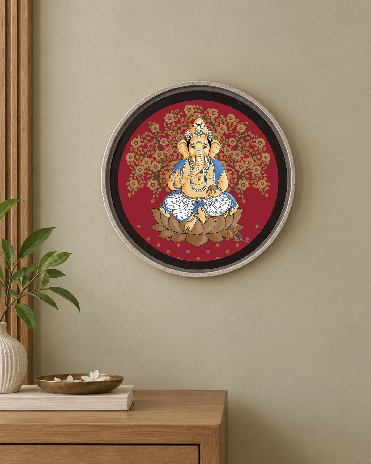 Pushpam Ganesha Blessing Decorative Wall Plate - handcrafted Pushpam product