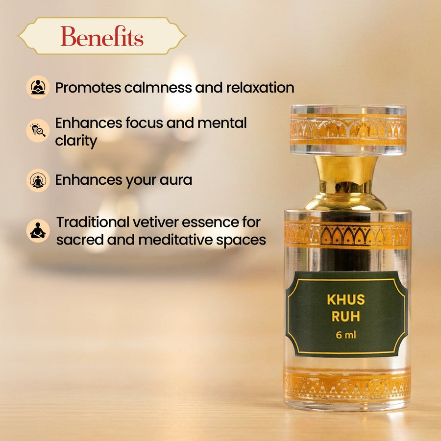 Ruh Itra Khus 6 ml – Pure, Grounding Vetiver Essence by Pujashree | Sanatana Journey