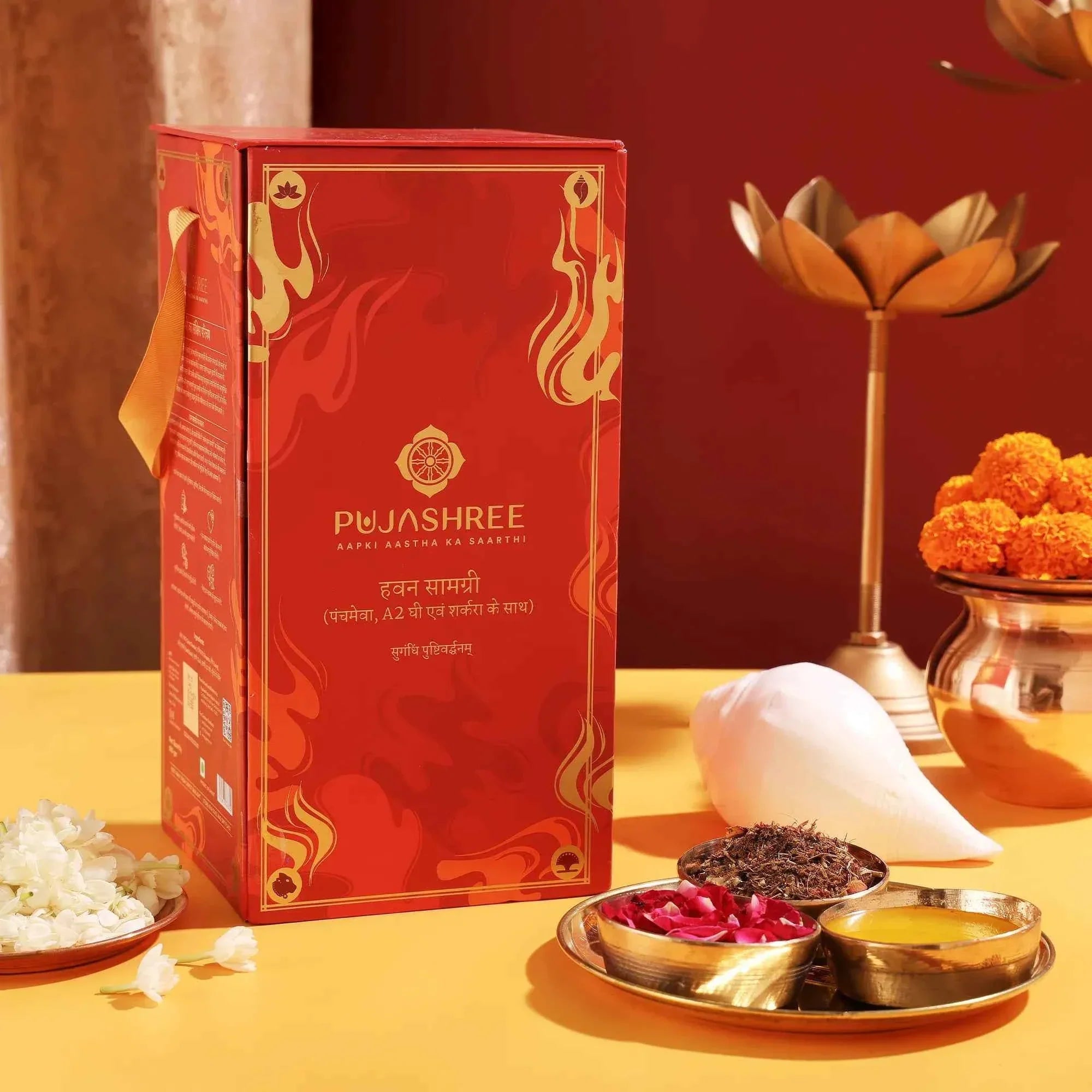 Pure Hawan Samagri 500g | 33+ Sacred Ingredients with A2 Gir Cow Ghee & Panchmeva by Pujashree | Sanatana Journey