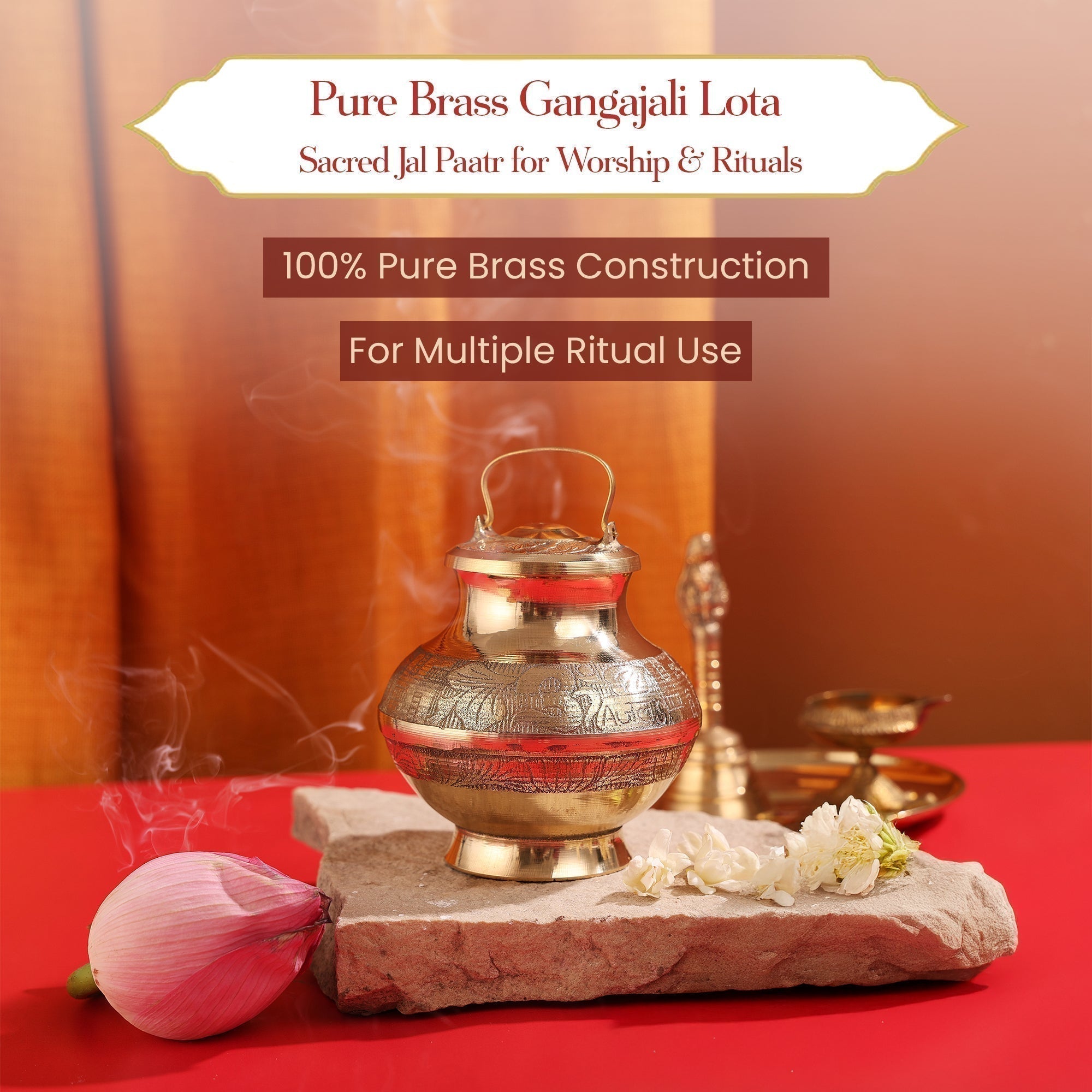 Pure Brass Gangajali Lota – Sacred Water Vessel for Worship & Rituals by Pujashree | Sanatana Journey