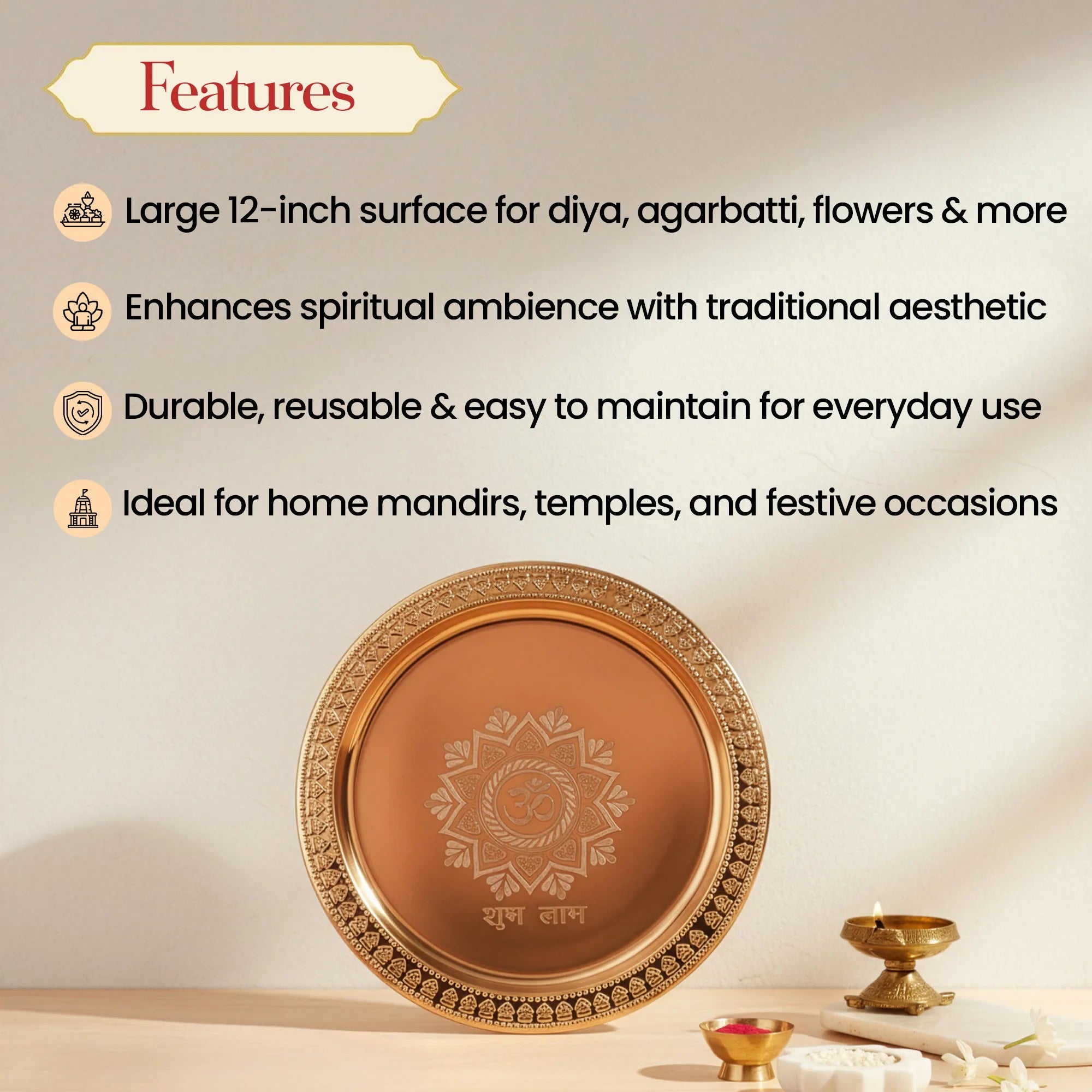 Puja Thali 12 Inches | Large Traditional Puja Plate for Home & Temple by Pujashree | Sanatana Journey