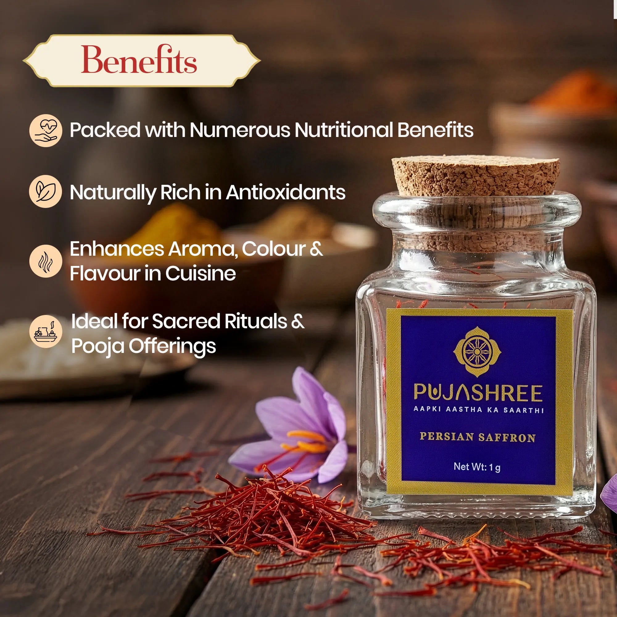 Persian Saffron (1 g) – Premium Aroma, Purity & Ayurvedic Goodness by Pujashree | Sanatana Journey