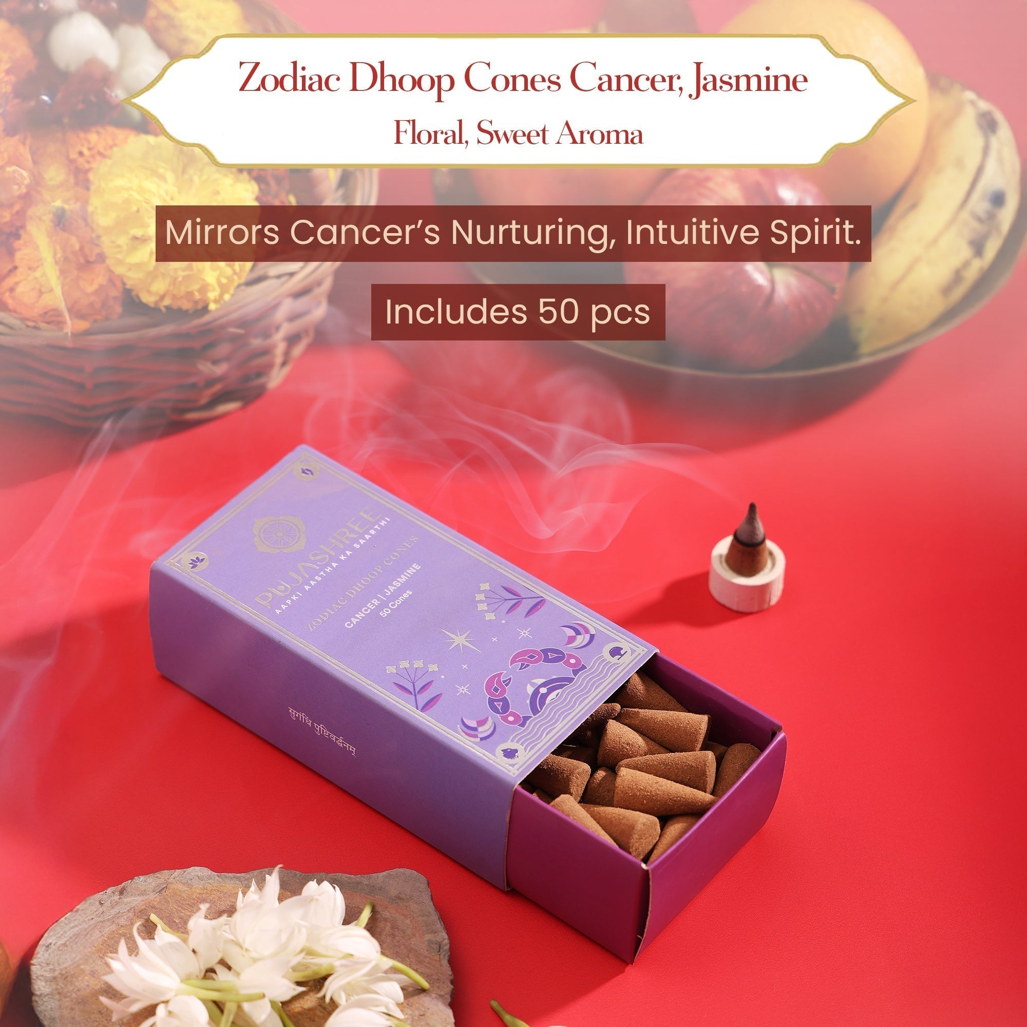 Cancer Zodiac Dhoop Cones 50 pcs – Jasmine by Pujashree | Sanatana Journey