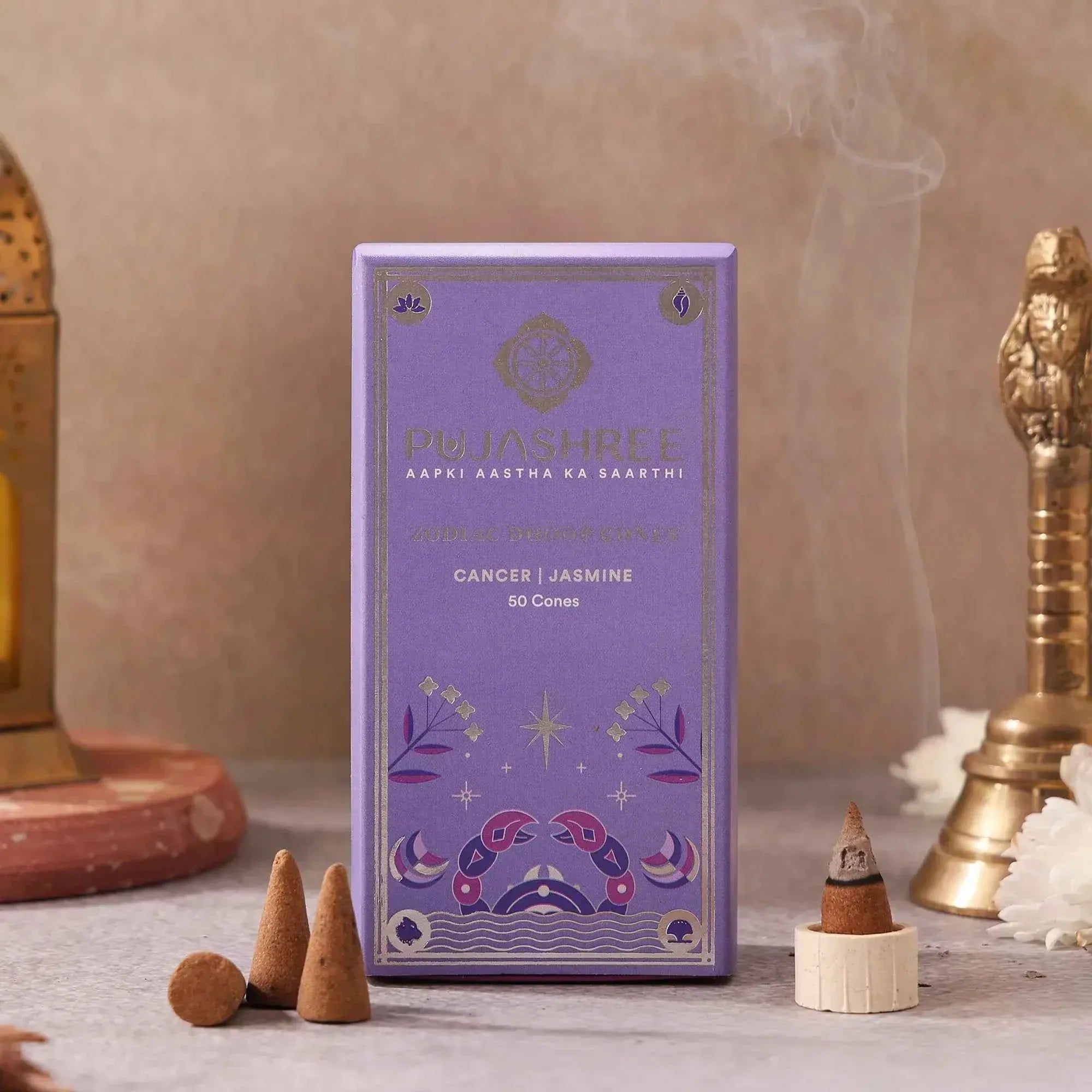 Cancer Zodiac Dhoop Cones 50 pcs – Jasmine by Pujashree | Sanatana Journey