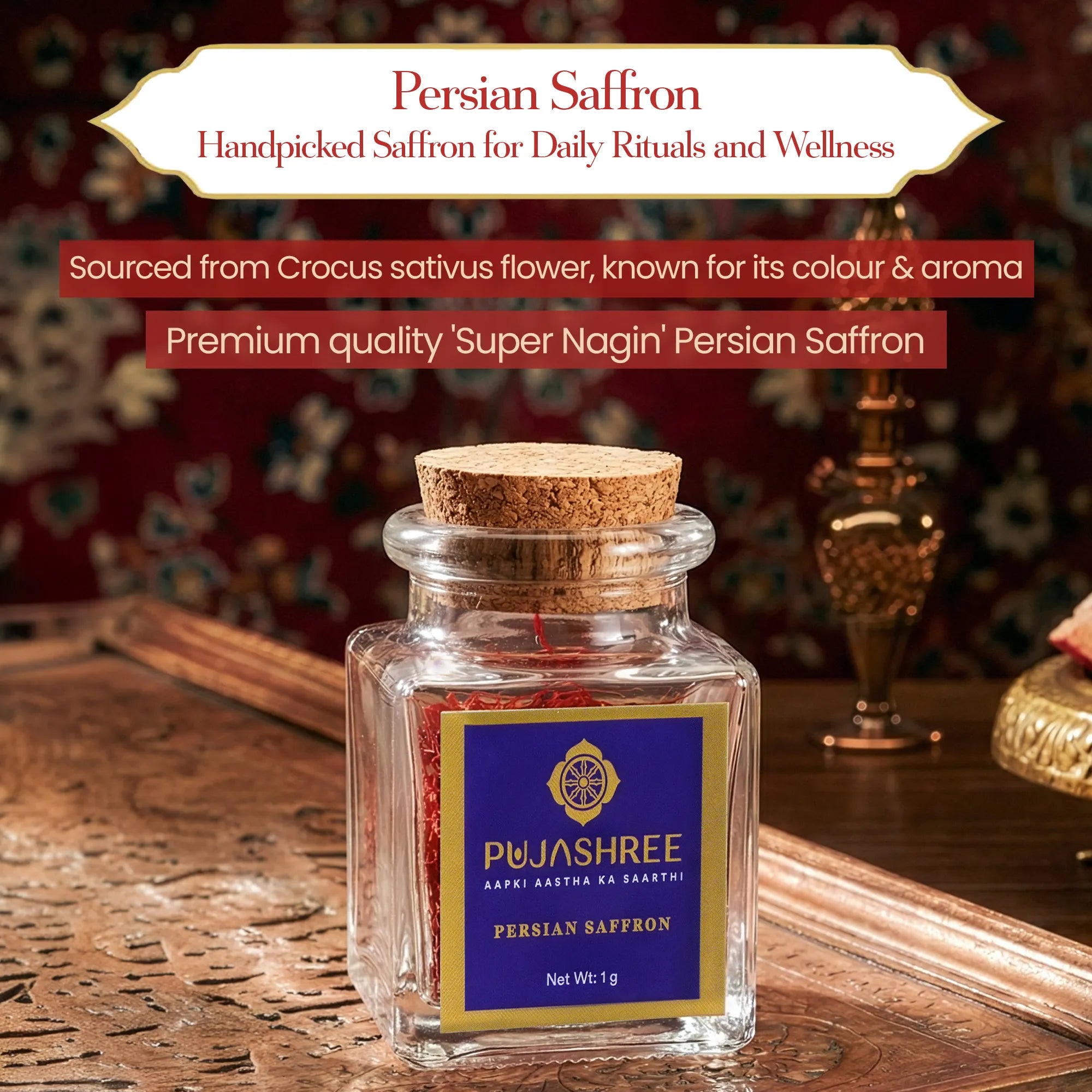 Persian Saffron (1 g) – Premium Aroma, Purity & Ayurvedic Goodness by Pujashree | Sanatana Journey