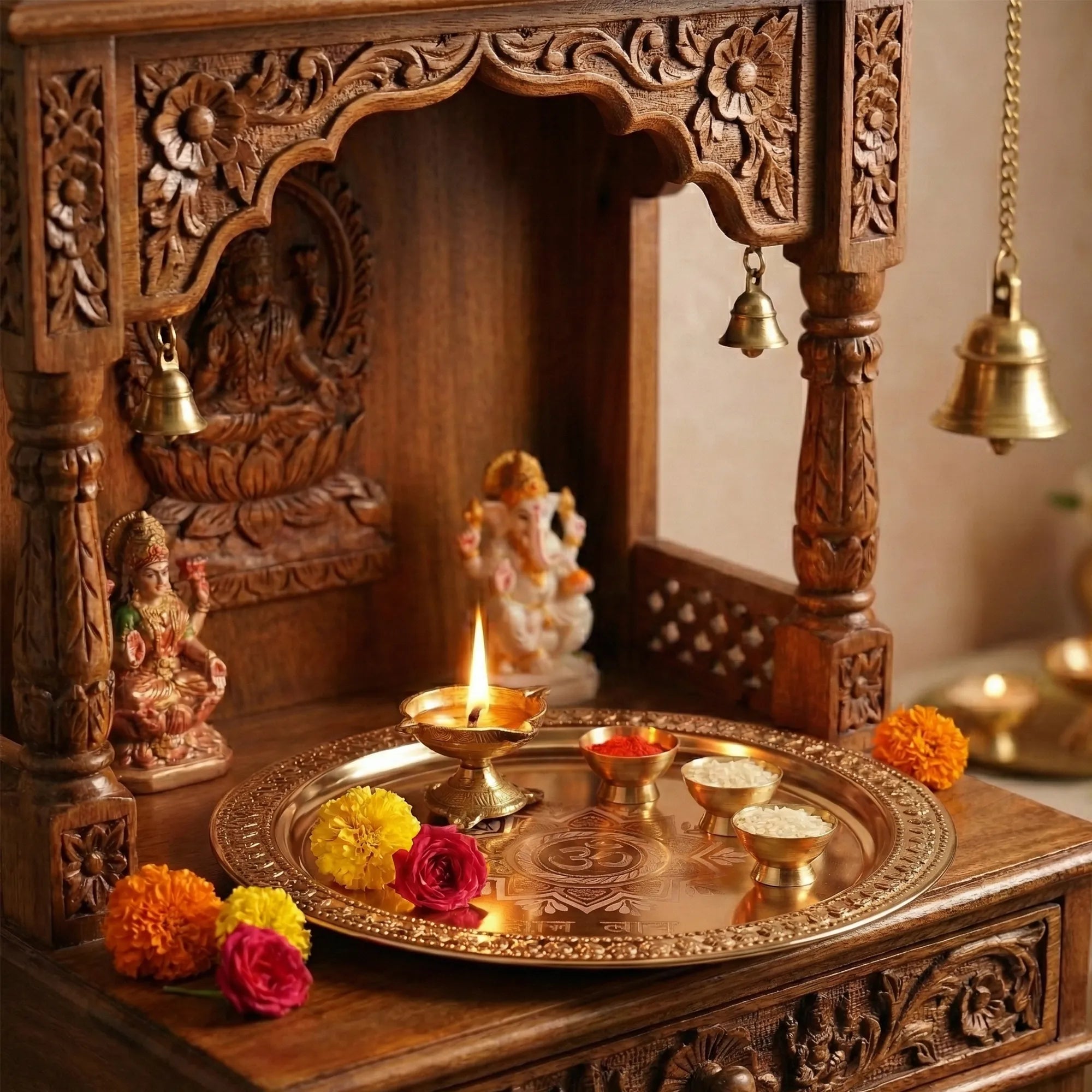 Puja Thali 12 Inches | Large Traditional Puja Plate for Home & Temple by Pujashree | Sanatana Journey