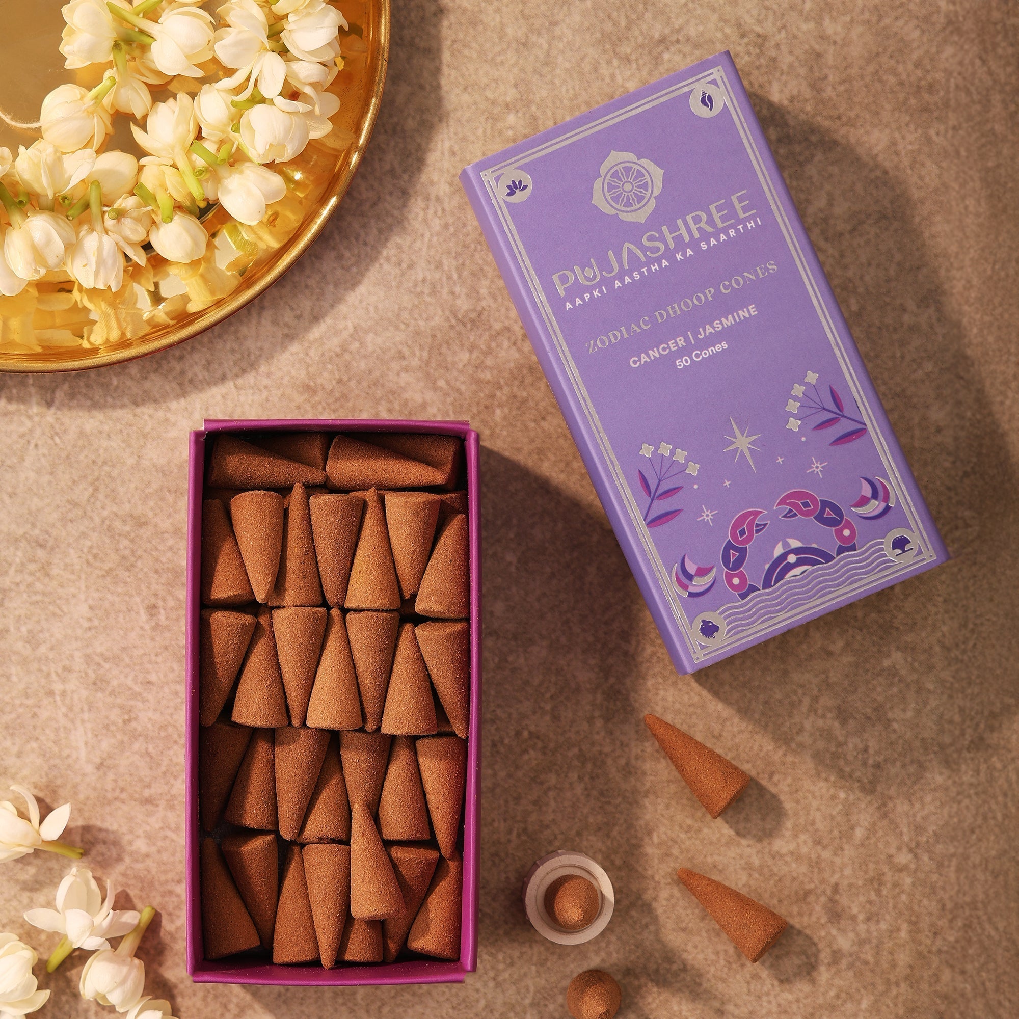 Cancer Zodiac Dhoop Cones 50 pcs – Jasmine by Pujashree | Sanatana Journey