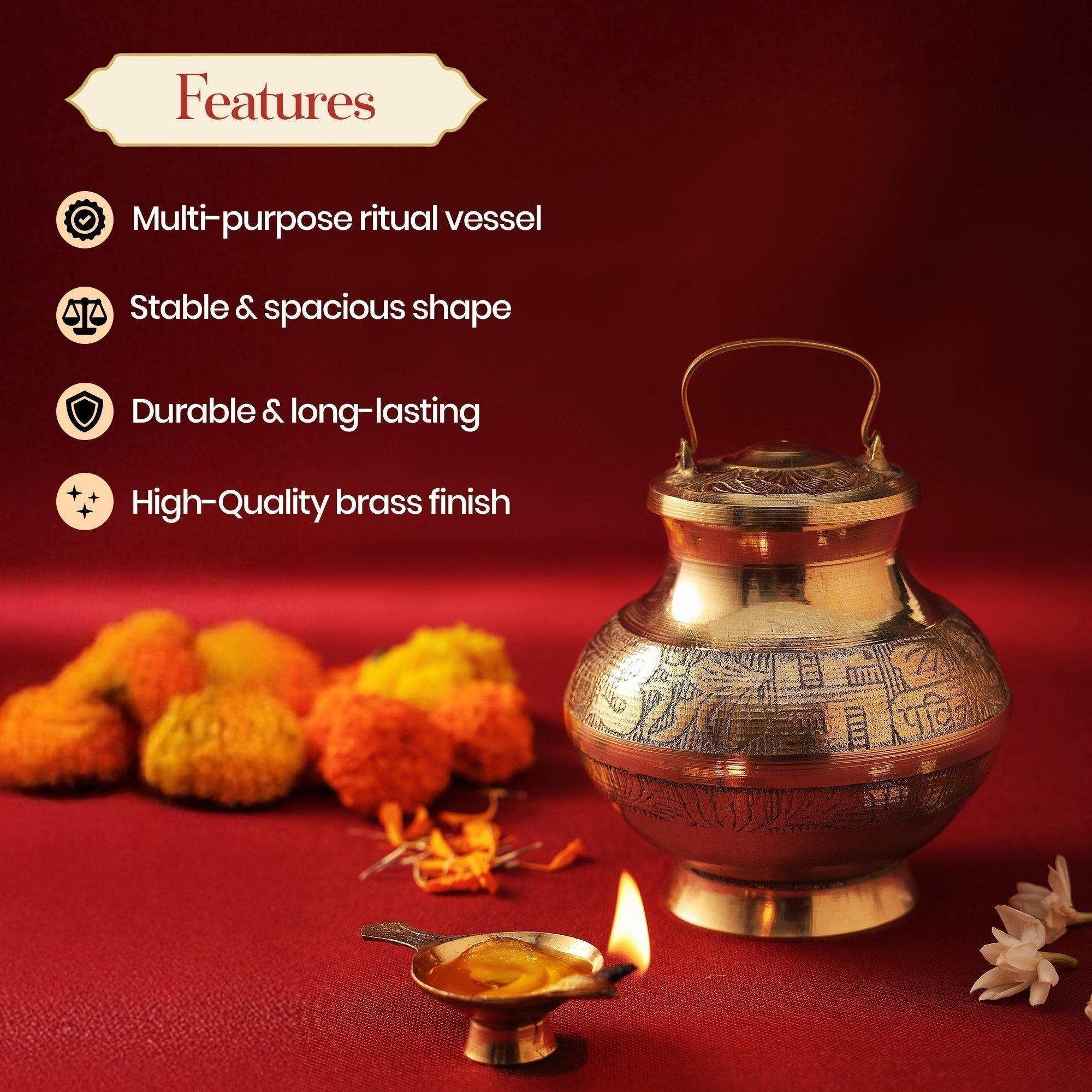 Pure Brass Gangajali Lota – Sacred Water Vessel for Worship & Rituals by Pujashree | Sanatana Journey
