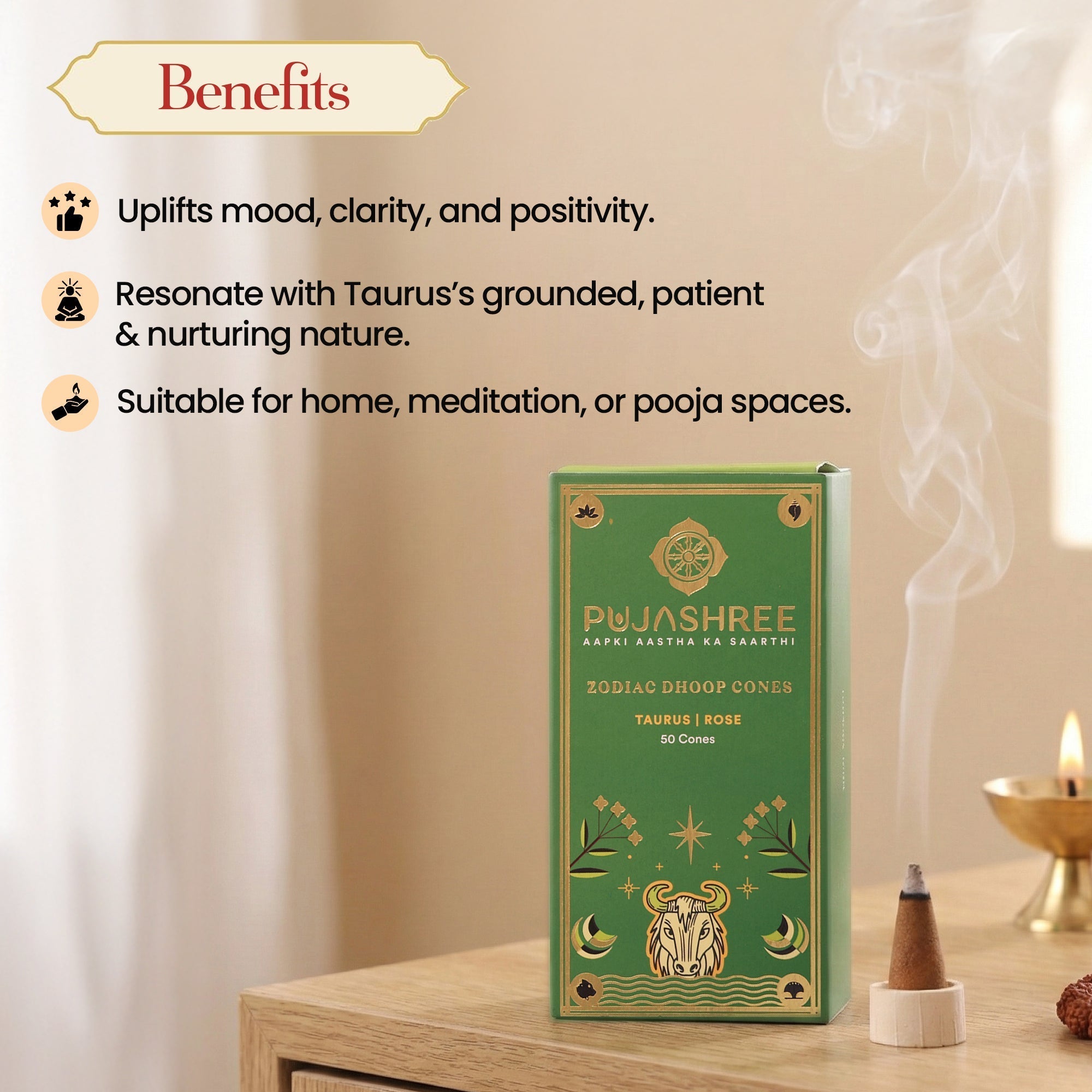 Taurus Zodiac Dhoop Cones 50 pcs - Rose