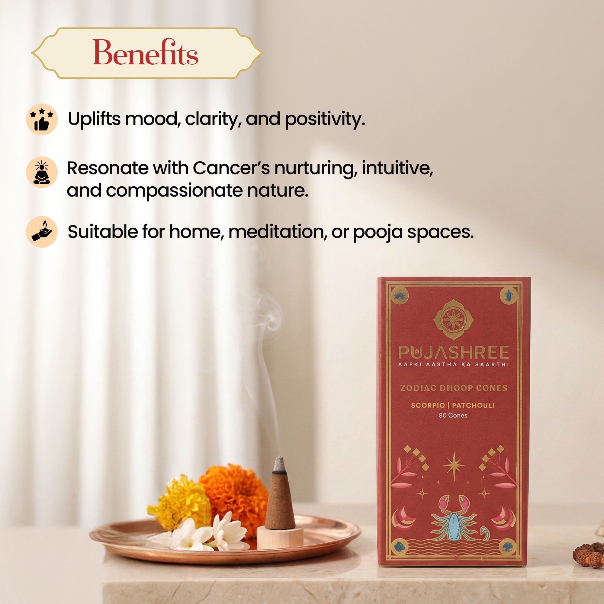 Scorpio Zodiac Dhoop Cones 50 pcs – Patchouli by Pujashree | Sanatana Journey
