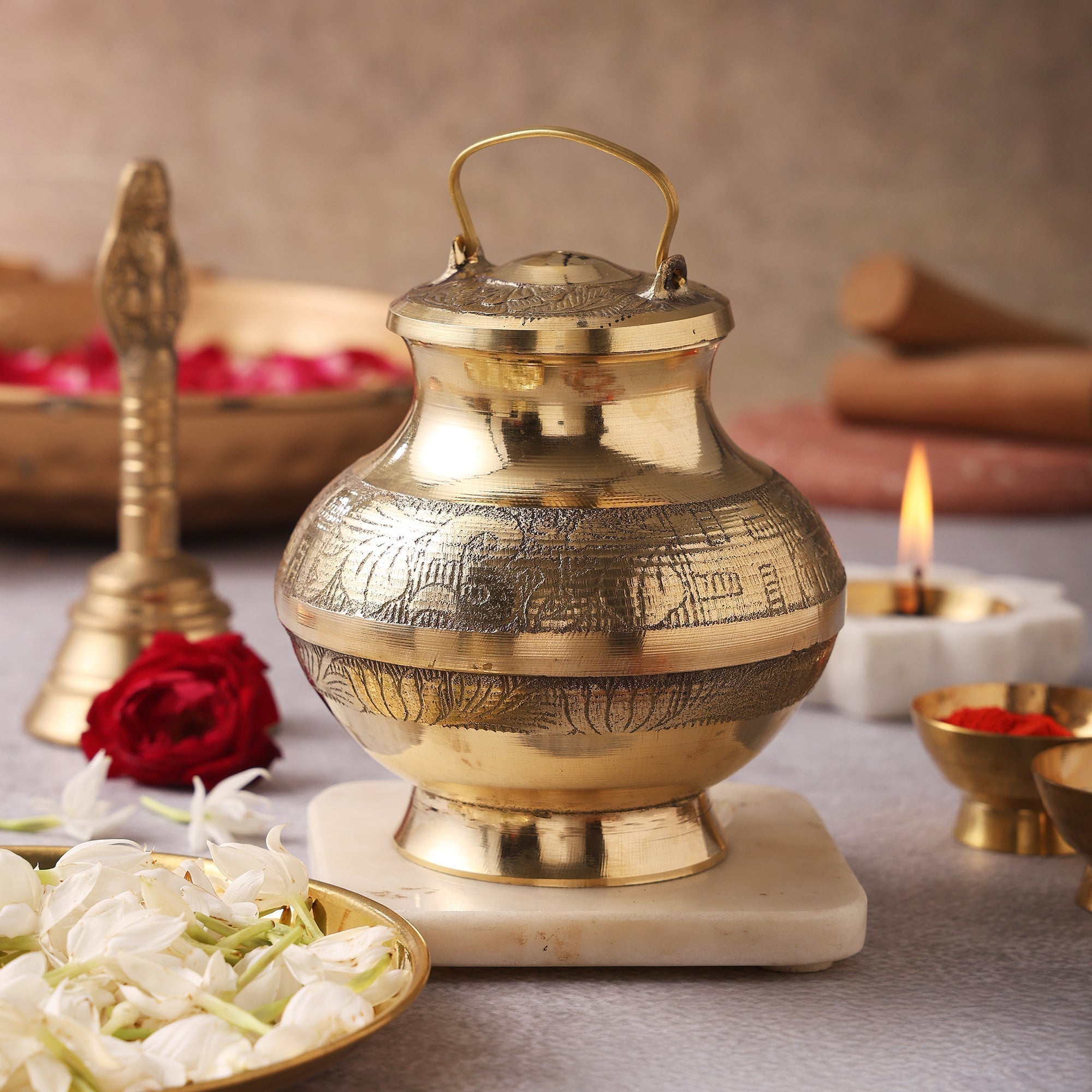 Pure Brass Gangajali Lota – Sacred Water Vessel for Worship & Rituals by Pujashree | Sanatana Journey