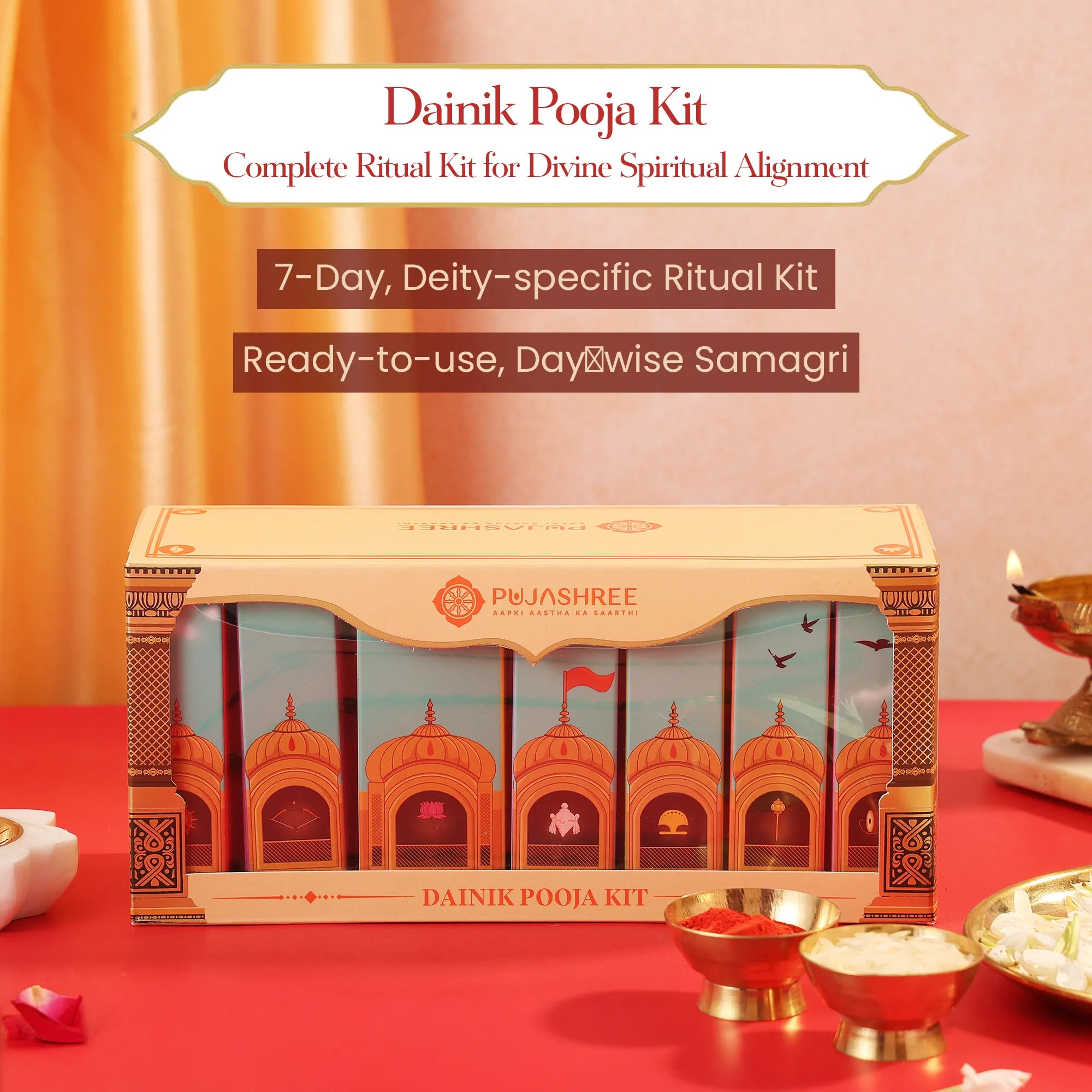 Dainik Puja Kit - Complete 7-Day Pooja Samagri for Each Day's Deity for Home or Travel
