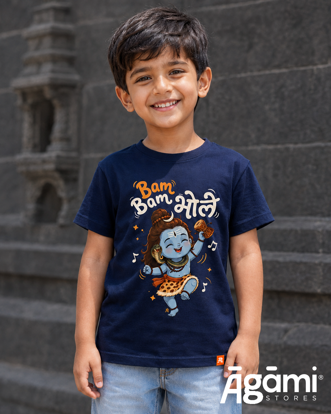 Bam Bam Bhole Kids' T-Shirt - Navy Blue