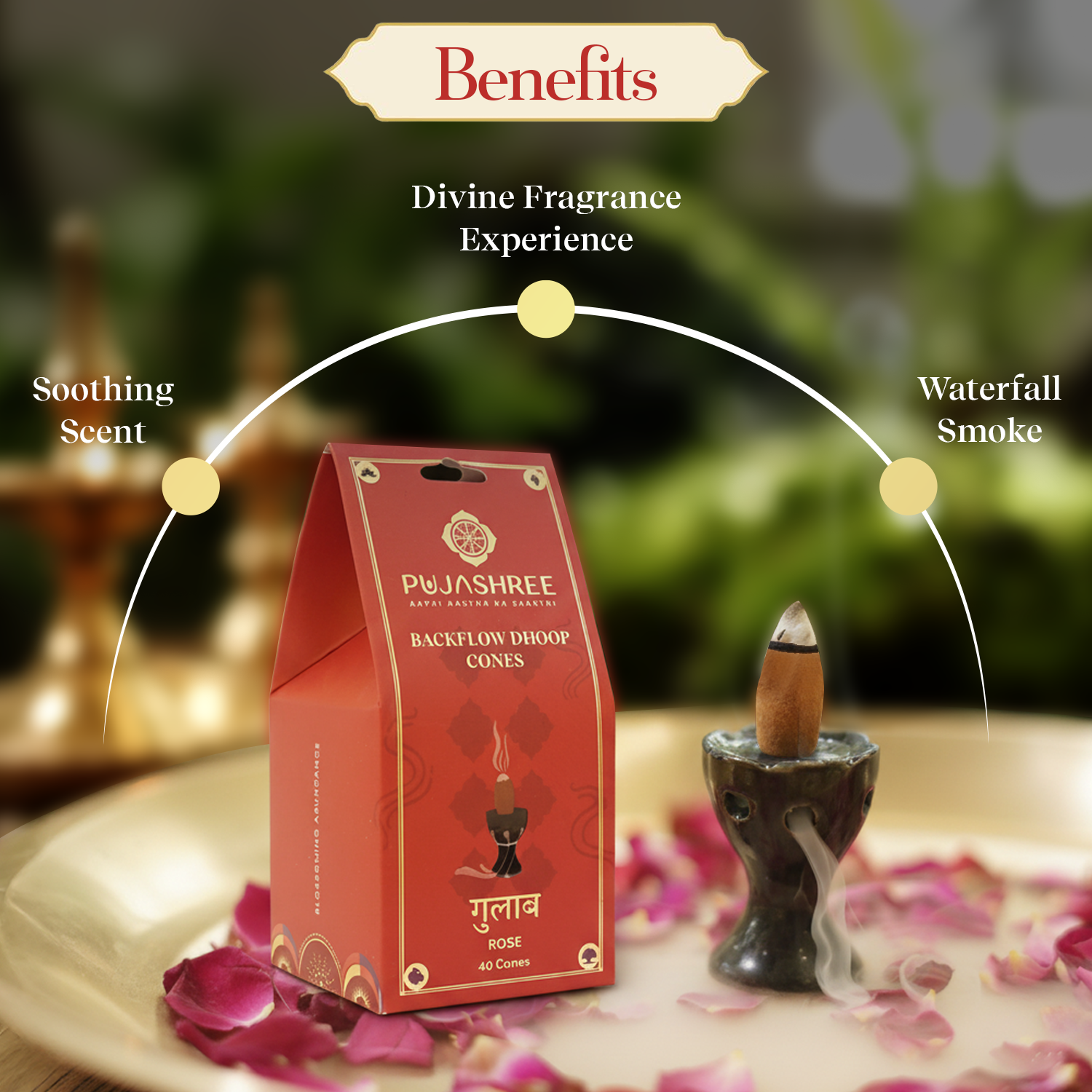 Rose Backflow Dhoop Cones (40 pcs) by Pujashree | Sanatana Journey