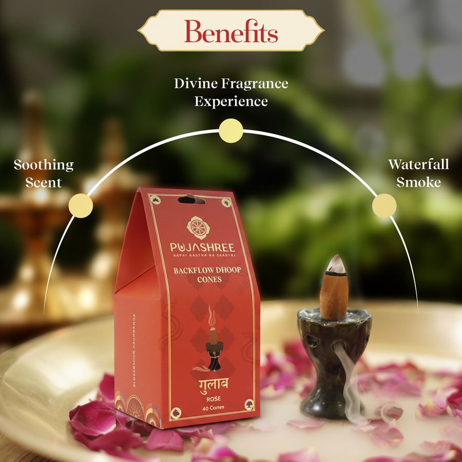 Rose Backflow Dhoop Cones (40 pcs) by Pujashree | Sanatana Journey