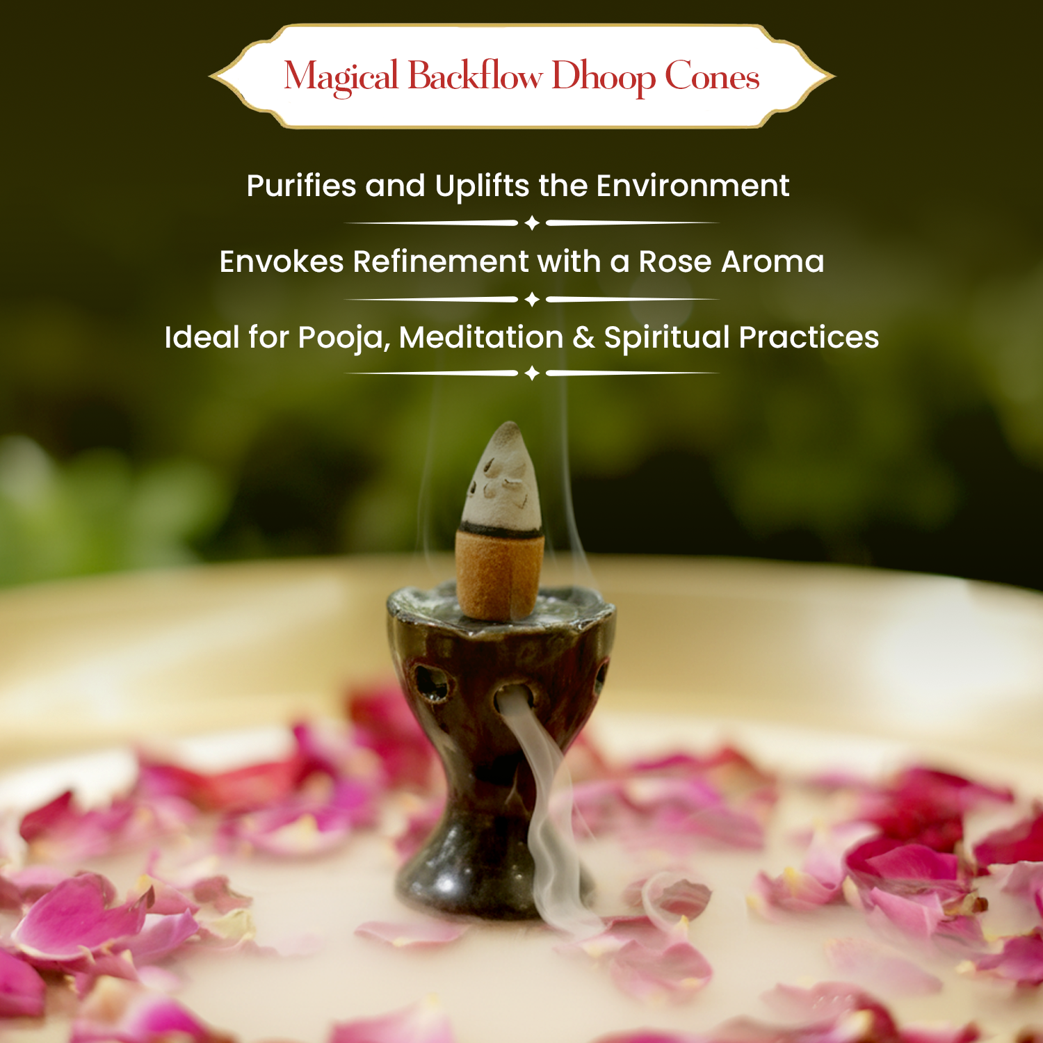 Rose Backflow Dhoop Cones (40 pcs) by Pujashree | Sanatana Journey