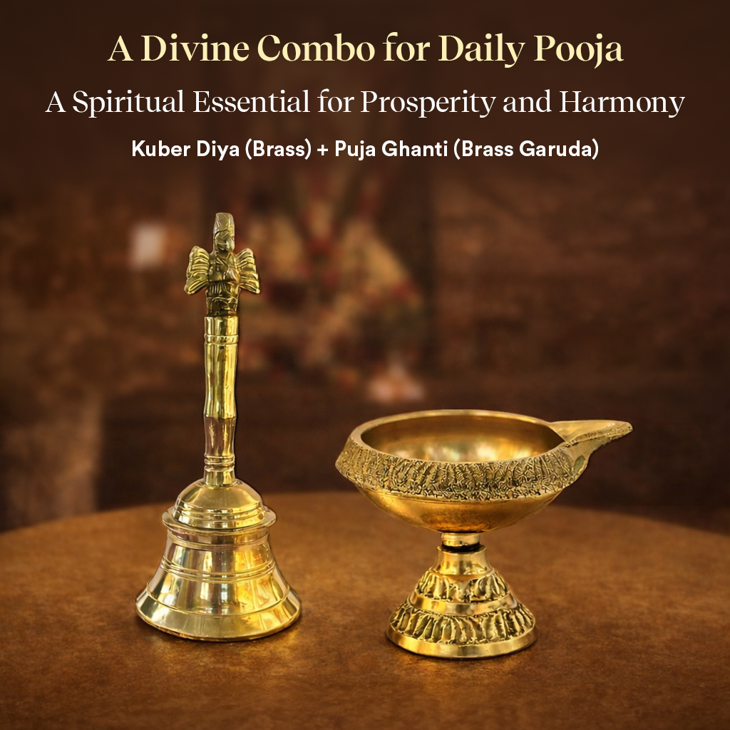 Kuber Puja Combo – Brass Kuber Diya & Garud Ghanti for Daily Puja by Pujashree | Sanatana Journey