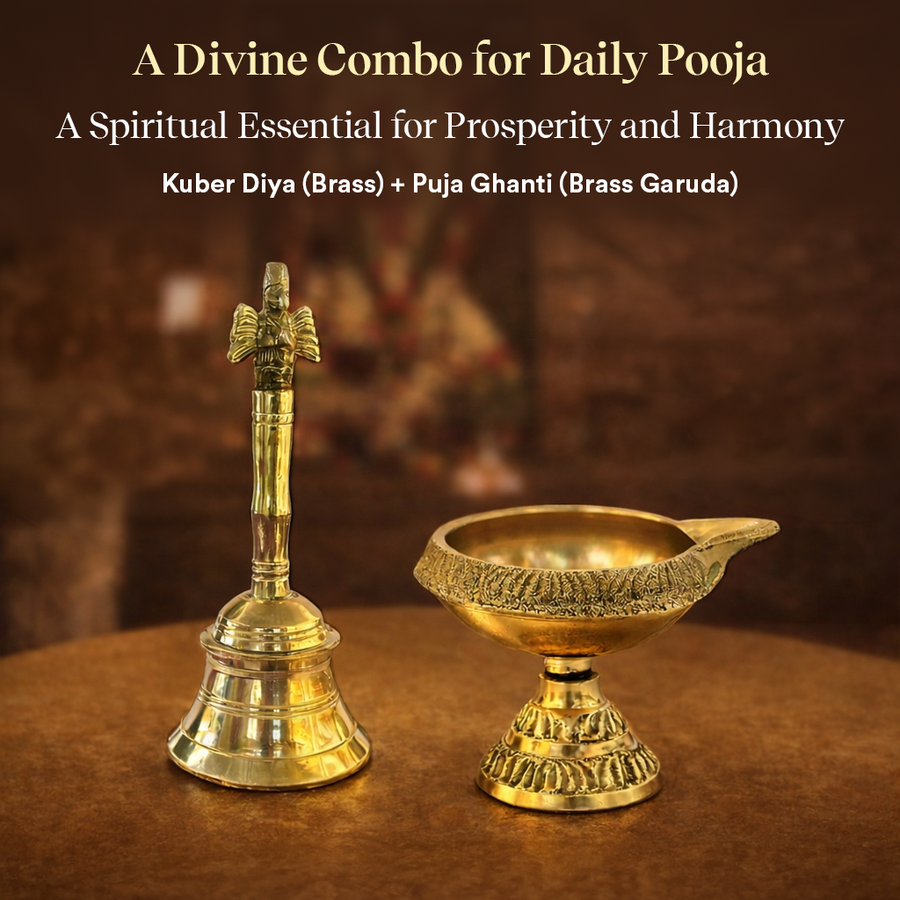 Kuber Puja Combo – Brass Kuber Diya & Garud Ghanti for Daily Puja by Pujashree | Sanatana Journey