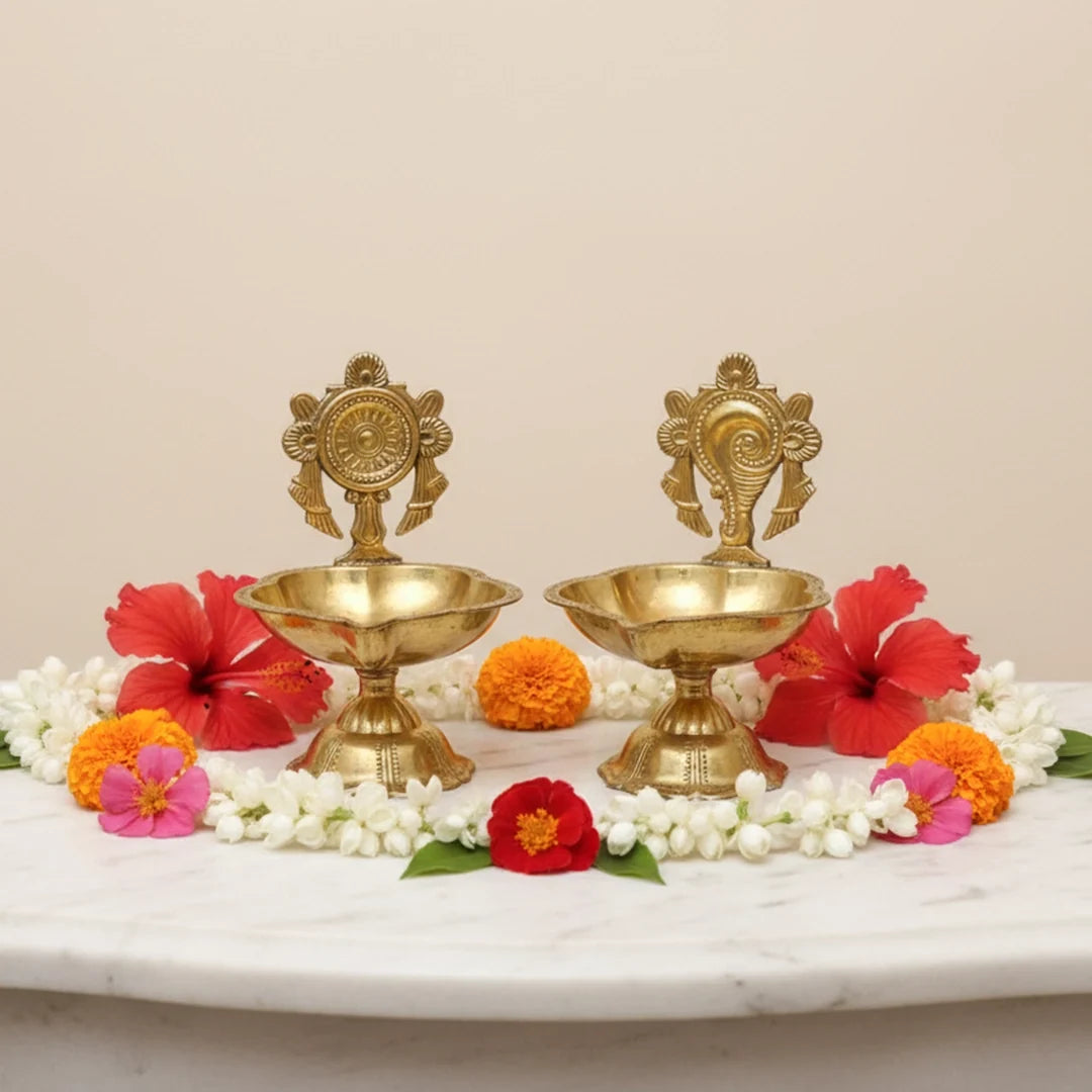 Chakra Shankh Diya Set for Daily Puja and Festive Rituals | Chakra Shankh Diya Set by Pujashree | Sanatana Journey