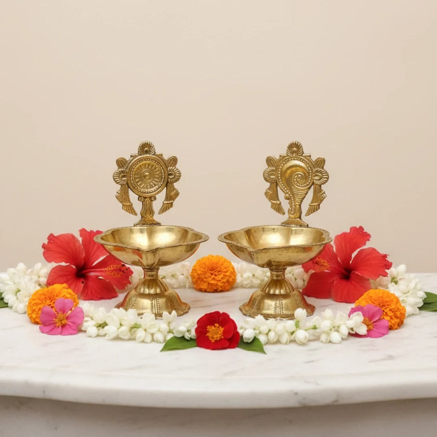 Chakra Shankh Diya Set for Daily Puja and Festive Rituals | Chakra Shankh Diya Set by Pujashree | Sanatana Journey