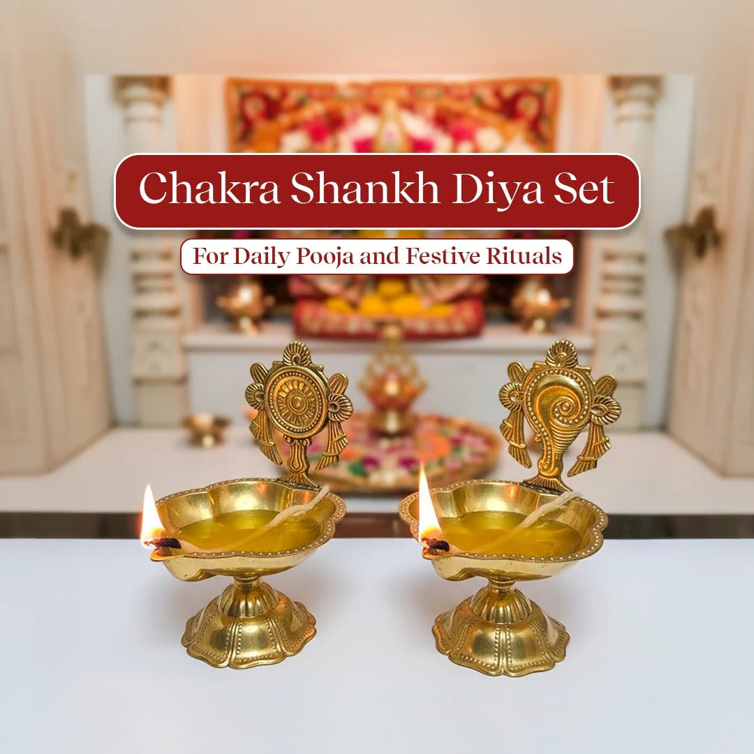 Chakra Shankh Diya Set for Daily Puja and Festive Rituals | Chakra Shankh Diya Set by Pujashree | Sanatana Journey