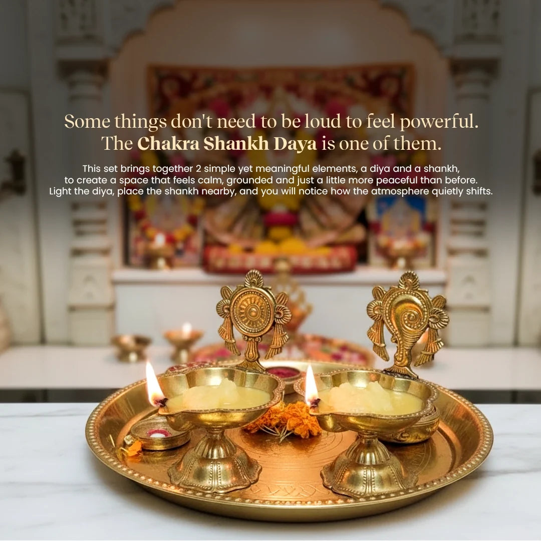Chakra Shankh Diya Set for Daily Puja and Festive Rituals | Chakra Shankh Diya Set by Pujashree | Sanatana Journey