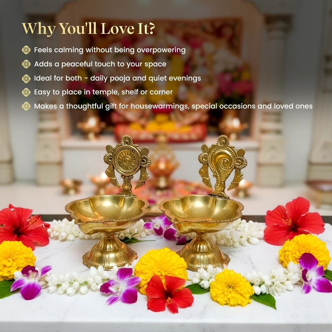 Chakra Shankh Diya Set for Daily Puja and Festive Rituals | Chakra Shankh Diya Set by Pujashree | Sanatana Journey