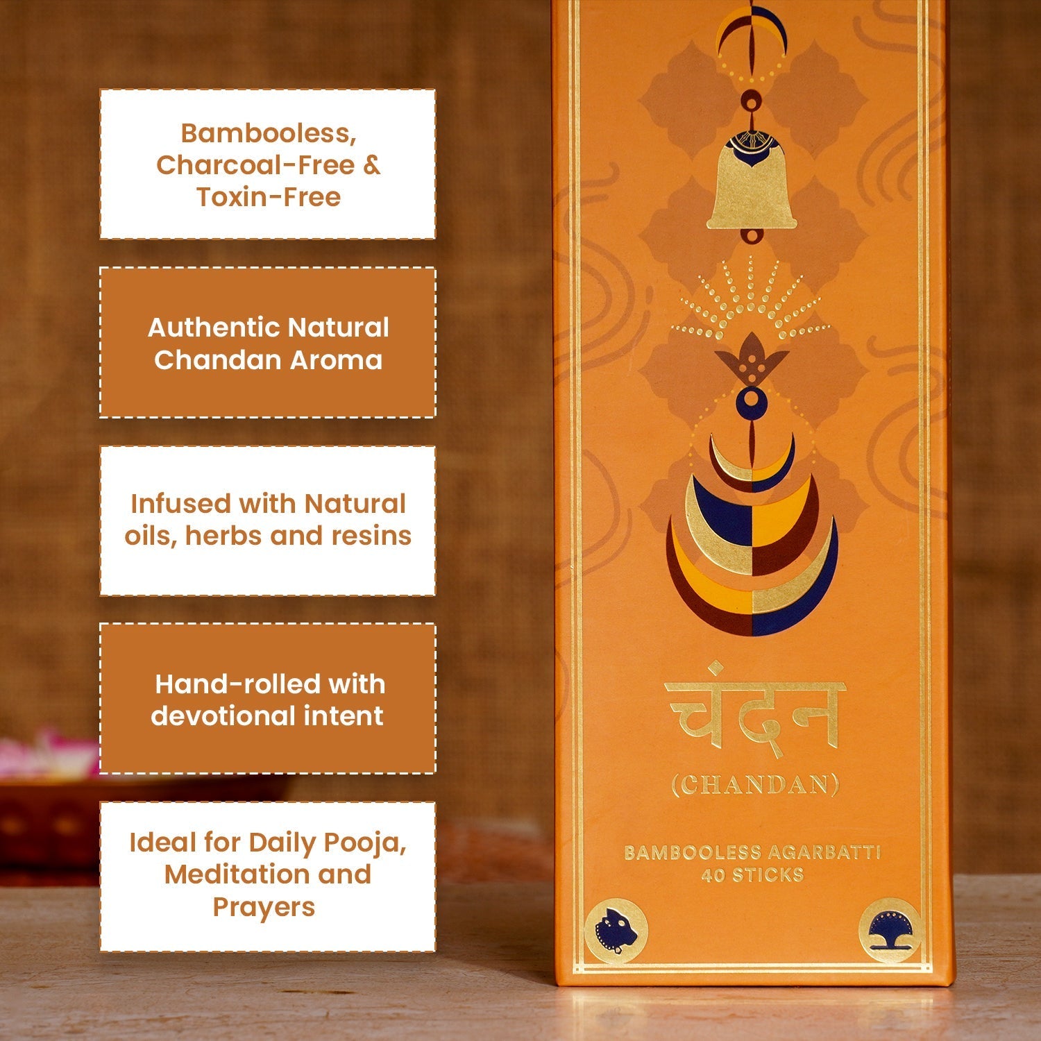 Chandan Bambooless Agarbatti - Sacred Sandalwood Aroma for Divine Connection & Inner Peace