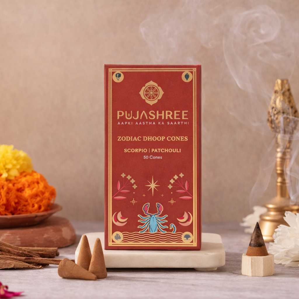Scorpio Zodiac Dhoop Cones 50 pcs – Patchouli by Pujashree | Sanatana Journey