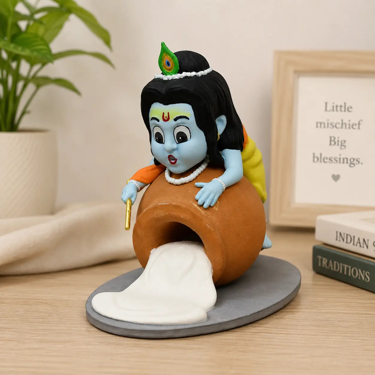 Bal Krishna idol with makhan matki by Quantum Legends