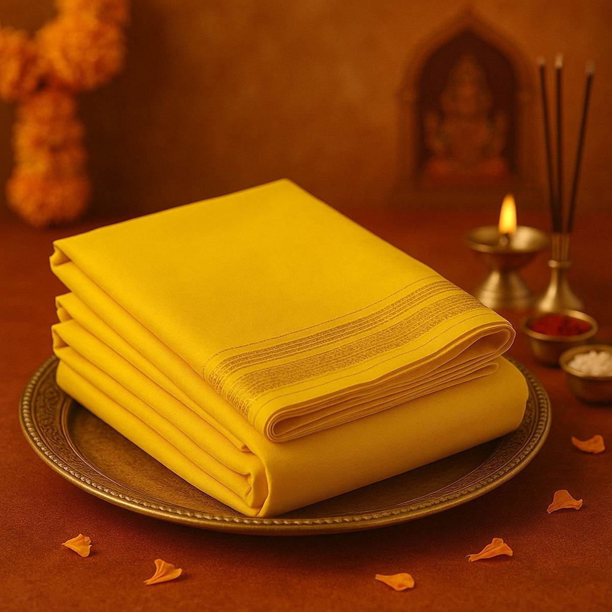Yellow Dhoti – 4Mtr by Pujashree | Sanatana Journey
