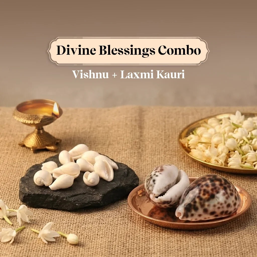 Divine Blessings Combo – Vishnu & Laxmi Kauri for Peace, Growth & Prosperity by Pujashree | Sanatana Journey