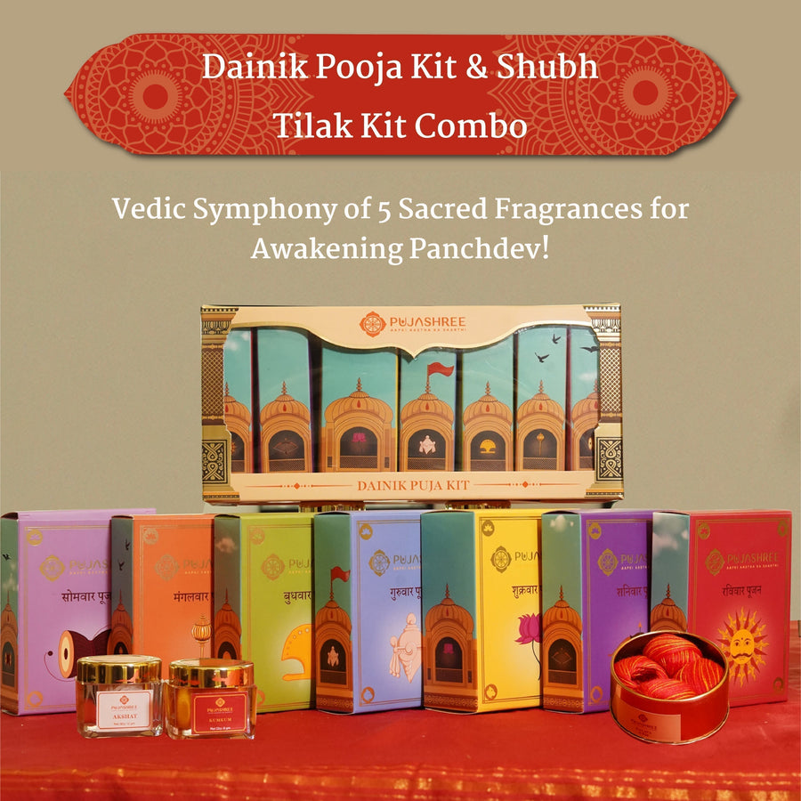 Mangal Tilak Combo – Weekly Puja Kit with Shubh Tilak Kit – Dainik Puja Combo by Pujashree | Sanatana Journey
