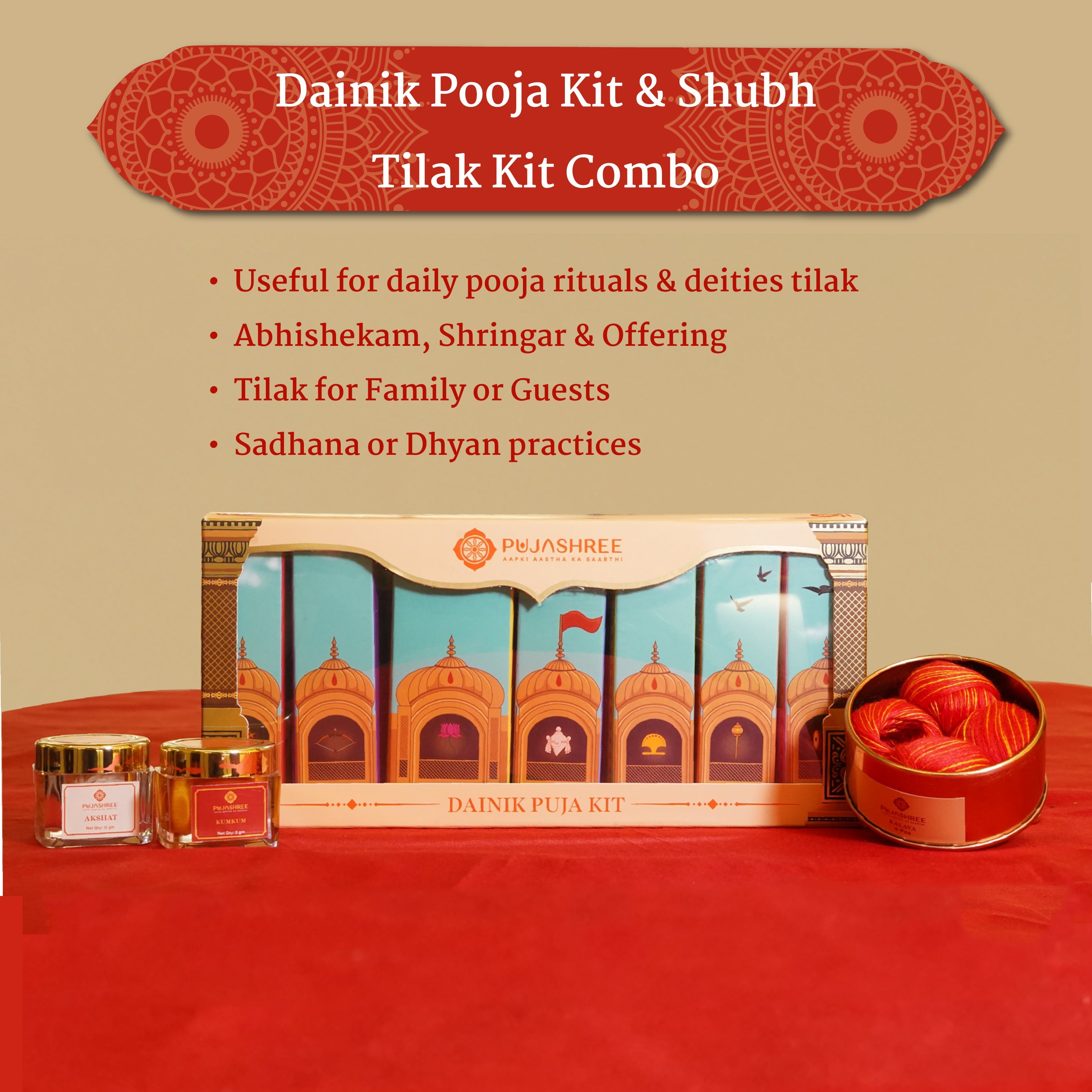 Mangal Tilak Combo – Weekly Puja Kit with Shubh Tilak Kit – Dainik Puja Combo by Pujashree | Sanatana Journey