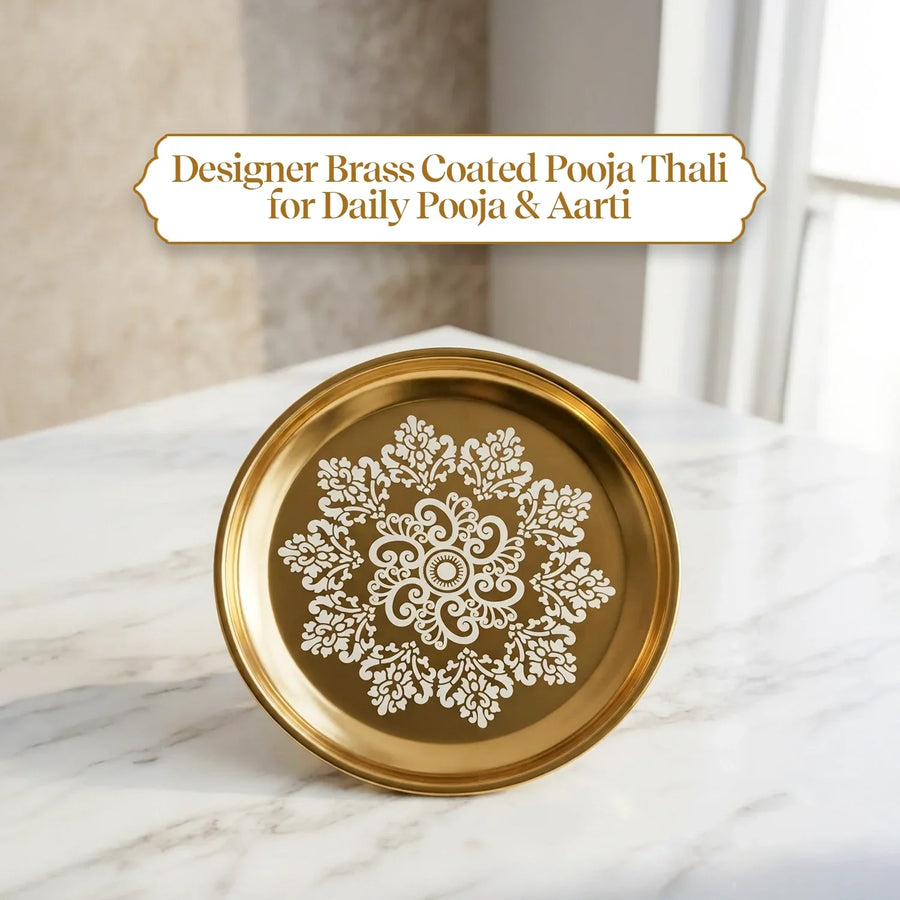 Pujashree Designer Brass-Coated Pooja Thali | Stainless Steel