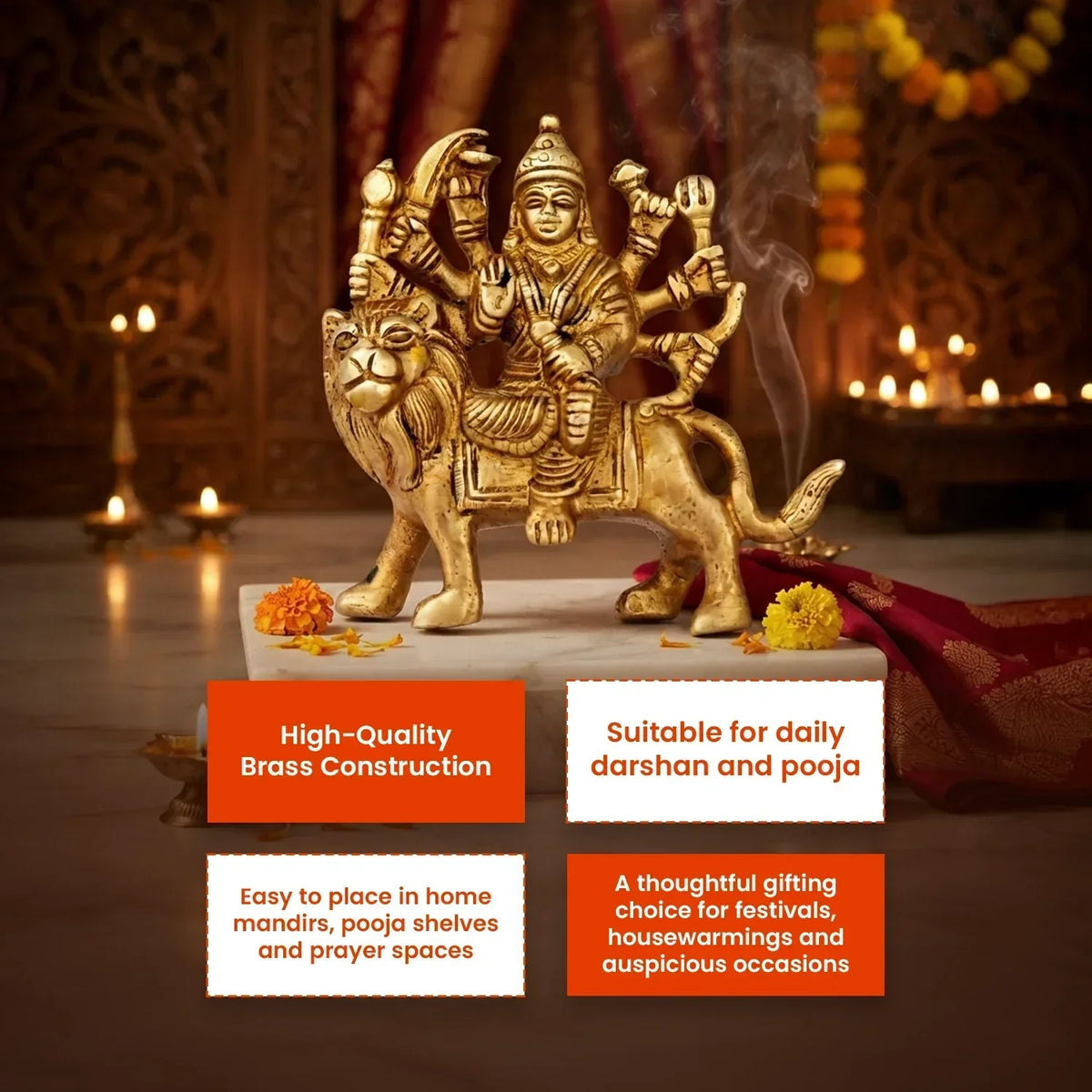 Pujashree Shakti Swaroop Durga Ji Brass Idol for Home Mandir