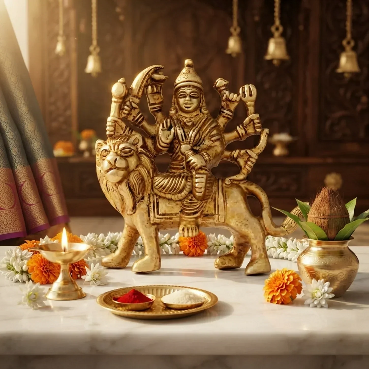 Pujashree Shakti Swaroop Durga Ji Brass Idol for Home Mandir