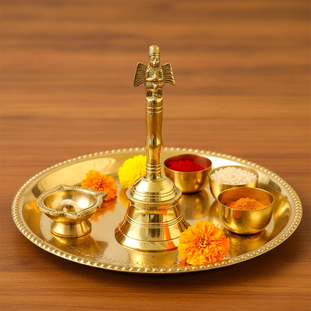 Brass Garuda Pooja Ghanti | Pure Brass Temple Bell for Home & Mandir Use