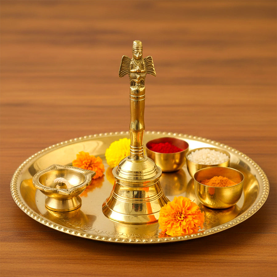 Brass Garuda Puja Ghanti | Pure Brass Temple Bell for Home & Mandir Use by Pujashree | Sanatana Journey