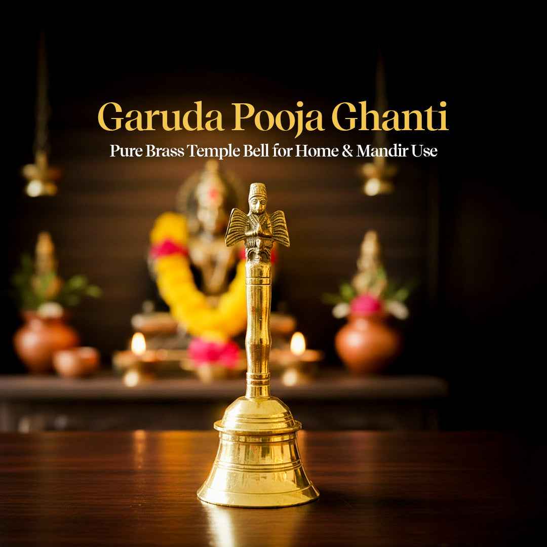 Brass Garuda Pooja Ghanti | Pure Brass Temple Bell for Home & Mandir Use