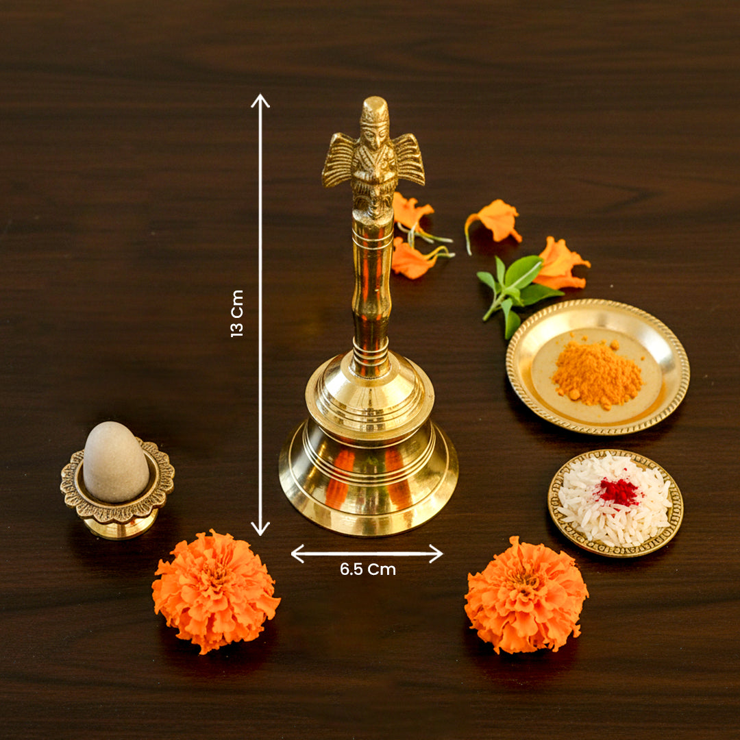 Brass Garuda Pooja Ghanti | Pure Brass Temple Bell for Home & Mandir Use